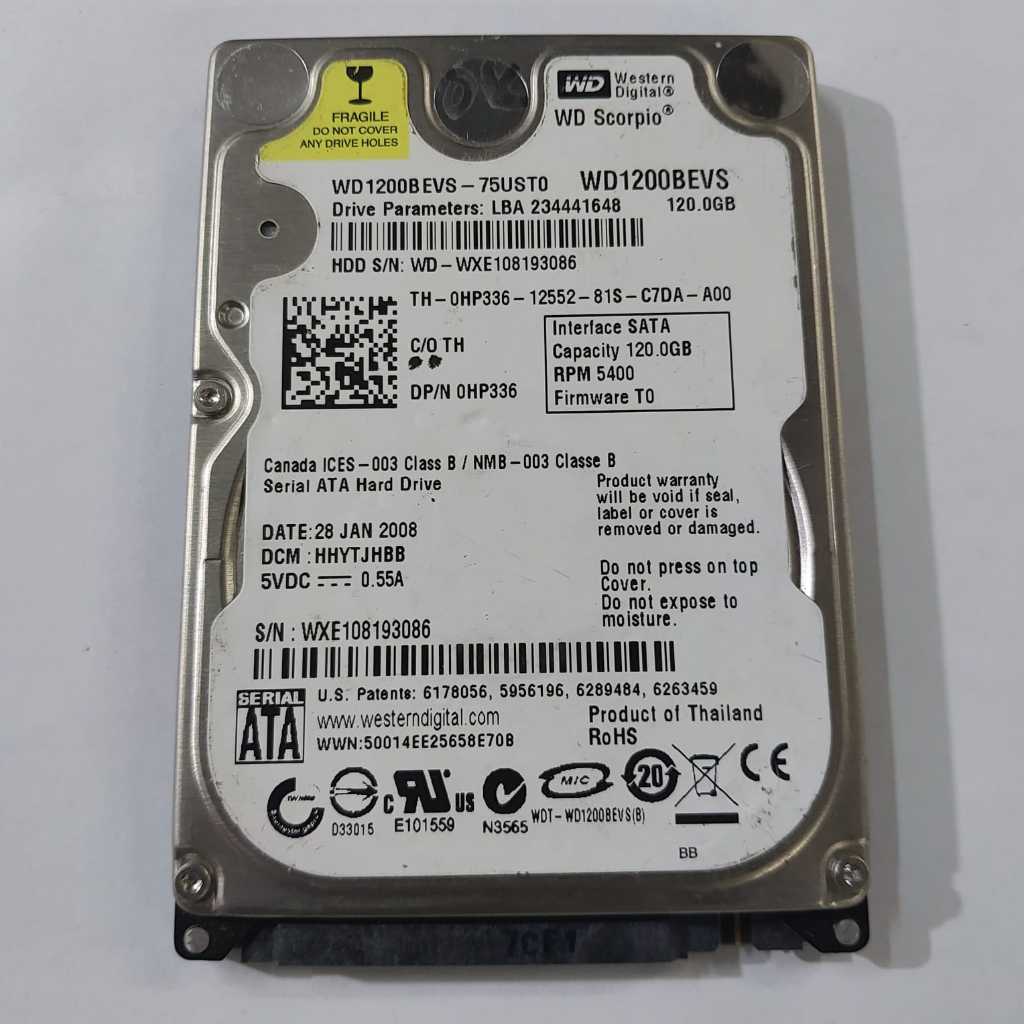 Hdd ฮาร์ดดิสก์แล็ปท็อป wd 120gb sata 2.5 นิ้ว