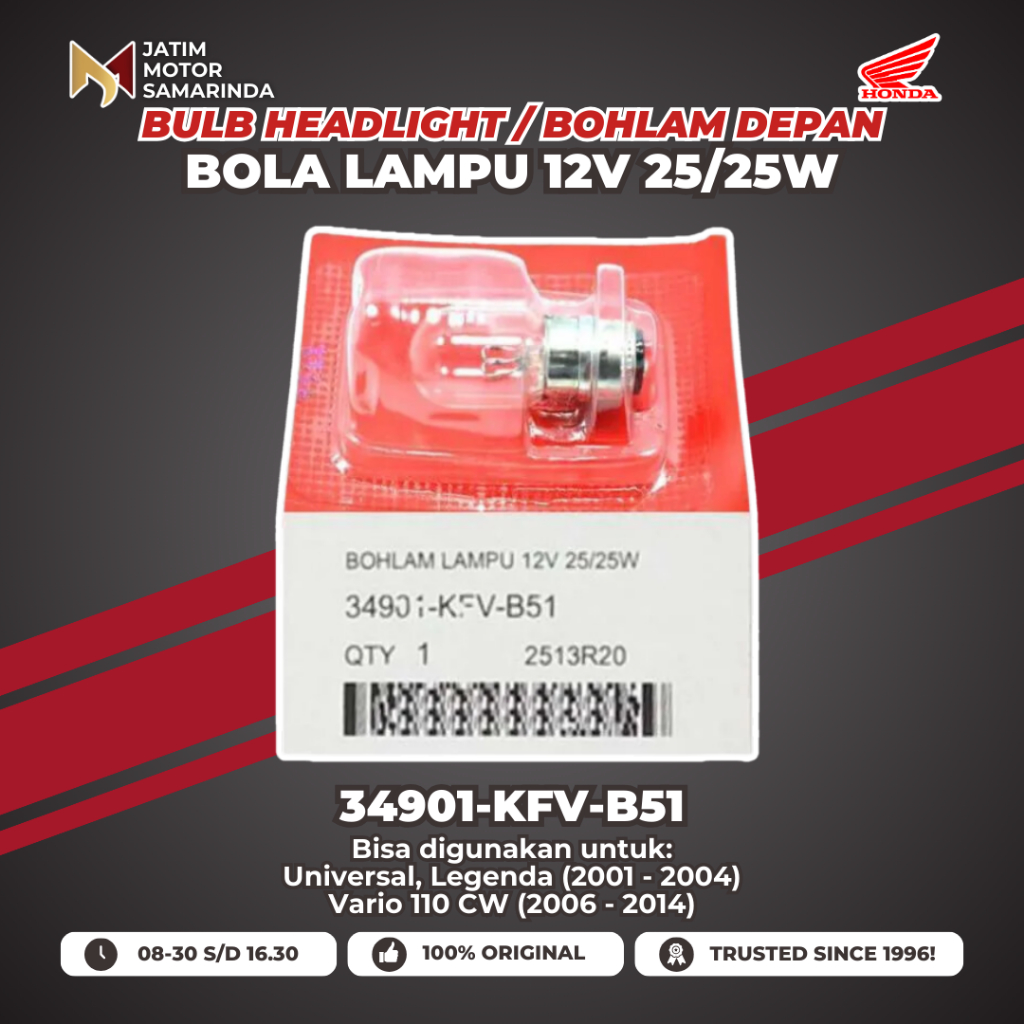 Honda AM หลอดไฟหน้า 34901-KFV-B51 KFV หลอดไฟไฟหน้า 12V 25/25W Universal Legenda Vario 110 เดิม
