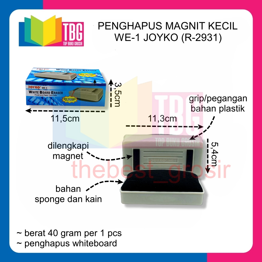 1 ชิ้น SMALL MAGNETIC ERASER WE-1 JOYKO / WHITE WHITEBOARD ERASER / WHITEBOARD ERASER (R-29)