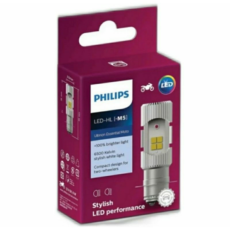 PHILIPS LED M5 Ultinon H6/T19 12V 6W K1 หลอดไฟหน้ารถจักรยานยนต์