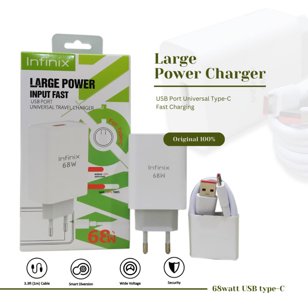 เครื่องชาร์จ Infinix 68W Ultra Fast Type-C Charger สําหรับ Infinix Hot 30 5G/Note 30 Pro NFC 8 Original 100%