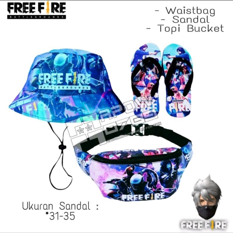 กระเป๋าสะพายข้างเด็ก FreeFire motif กระเป๋าคาดเอวเด็กผู้ชาย หมวกฟรี รองเท้าแตะ พิมพ์ลาย freefire