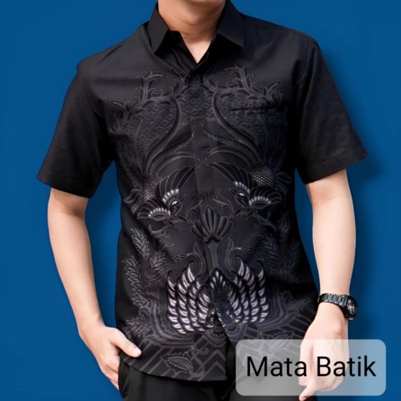 Kemeja KATUN โมเดิร์นชายเสื้อผ้าบาติกแขนสั้นแฟชั่นอินเทรนด์วันนี้ผ้าฝ้าย Batik ชุด Heirloom Motif ขนาด ML XL XXL Mata Batik