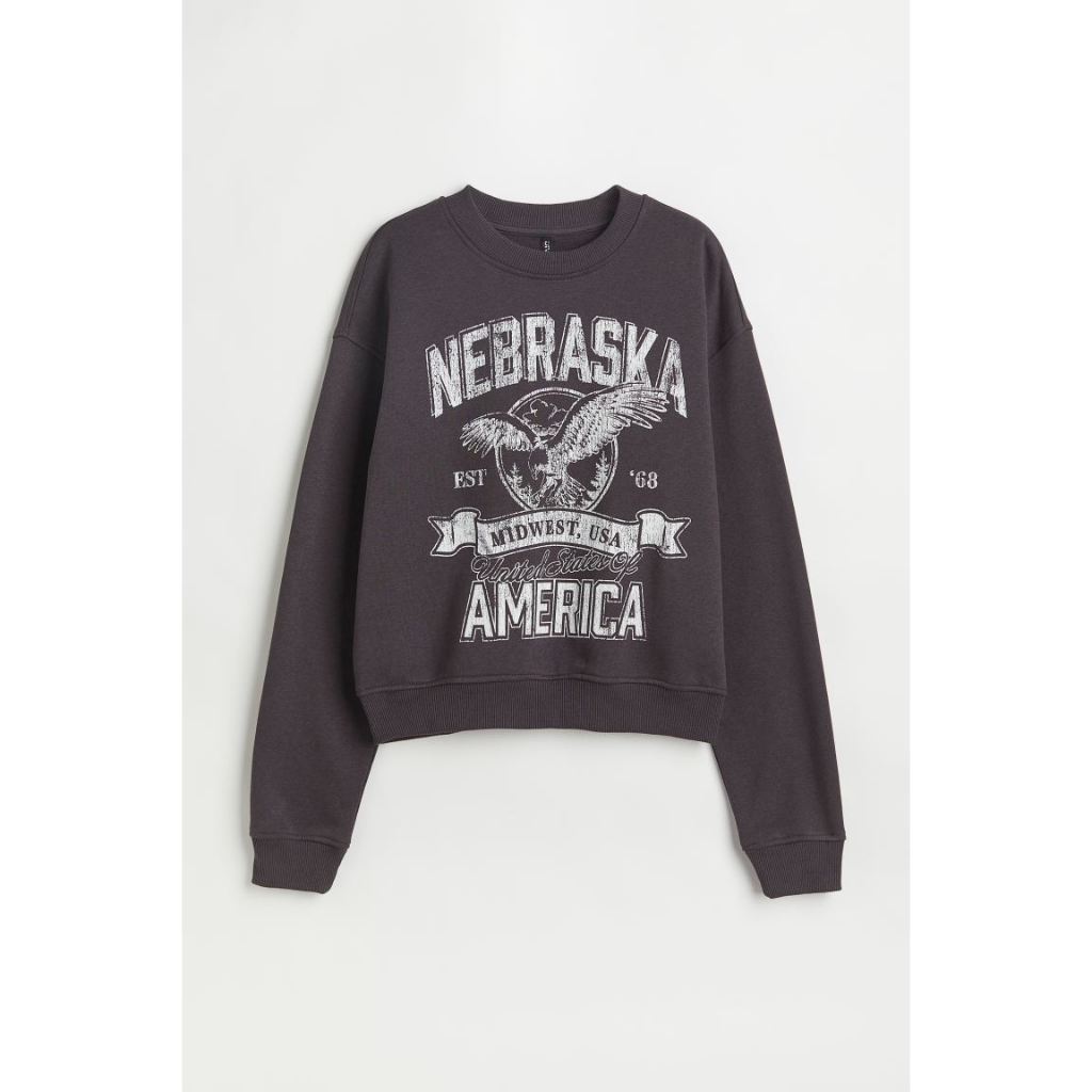 Hitam Crewneck HM Nebraska Black Fade เสื ้ อกันหนาวผู ้ หญิง HnM Nebraska Black