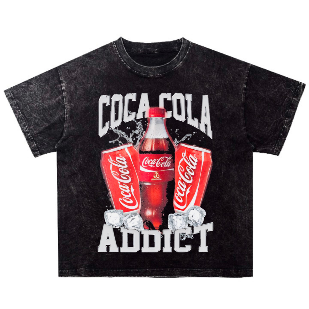 เสื้อยืดโอเวอร์ไซซ์ พิมพ์ลาย Coca Cola Addict สีดํา | หินล้าง | เสื้อยืด ขนาดใหญ่ | วินเทจ | เสื้อท็อป