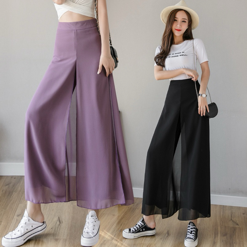 จัดส่งฟรี KOREAN CHIFON DOUBLE LAYER 2-LAYER CHIFFON LONG PANTS