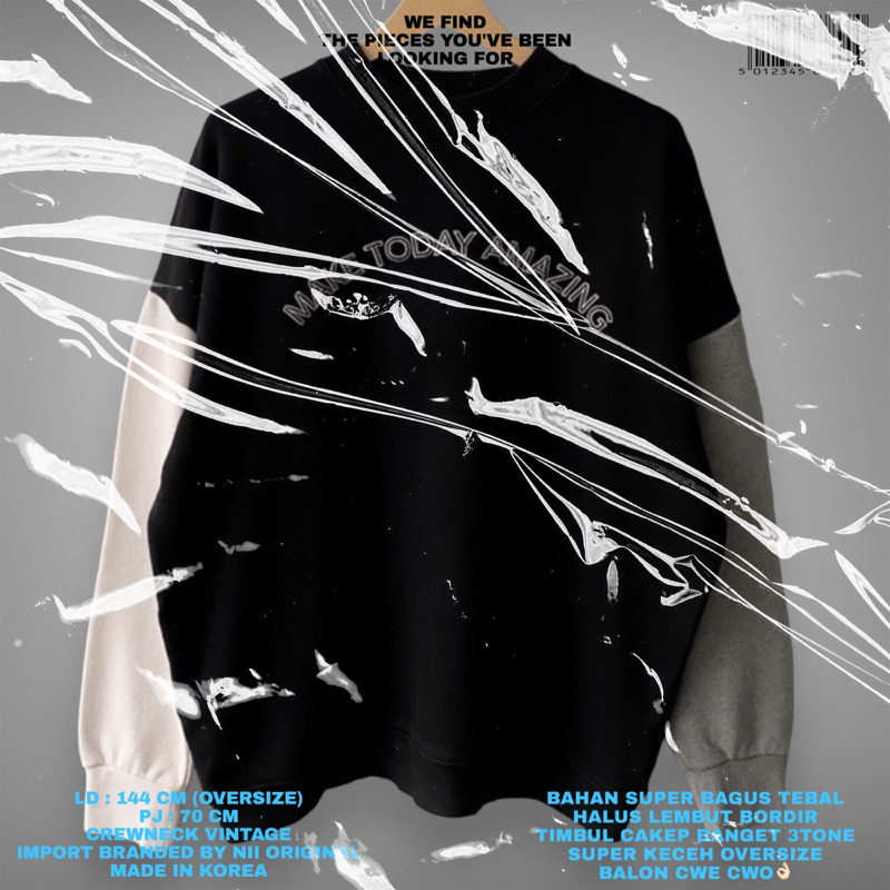 Nii original/3 tone Sweater/เสื้อกันหนาวแบรนด์/Ni crewneck/เสื้อสเวตเตอร์ Nii/เสื้อกันหนาวโอเวอร์ไซส