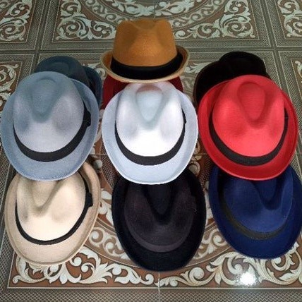หมวก Fedora ผ้ากํามะหยี่ สีสันสดใส สําหรับผู้ใหญ่
