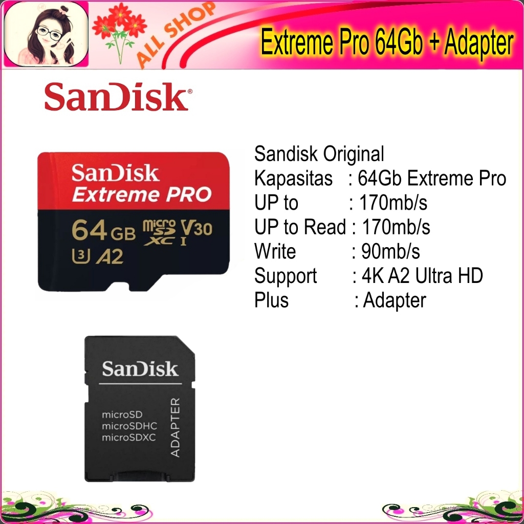 Sandisk extreme pro กล้องแอคชั่น 64GB 170mb/S A2 สําหรับโดรน