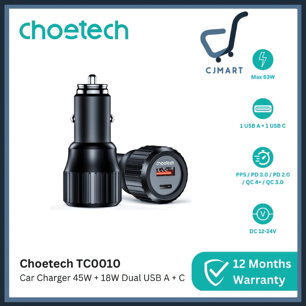 Choetech TC0010 ที่ชาร์จในรถยนต์ 63W 45W 25W PPS PD QC Dual USB A C