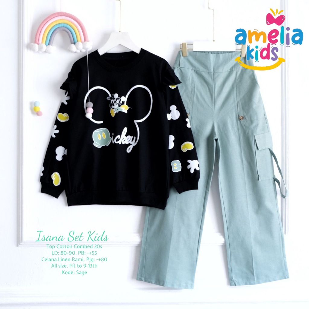 Isana SETCEL AGE 8 - 13 ปี KIDS CARGO PANTS SET TEENAGE GIRLS เสื้อผ้าเสื้อผ้า TOP SET GIRLS MUSLIM 