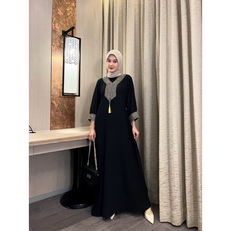 ใหม่ล่าสุด MALIM ผู้หญิง GAMIS HUMAIRA ABAYA TURKEY LATEST 2024 CRINKLE AIRFLOW LUXURY - BLACK ABAYA