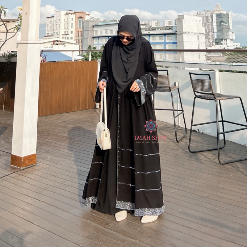Gamis ตุรกี Abaya Haura Swarovski ดูไบซาอุดี Gamis ชุดมุสลิมพิเศษ Imah Shop ล่าสุดเสื้อผ้ามุสลิมขาย 857