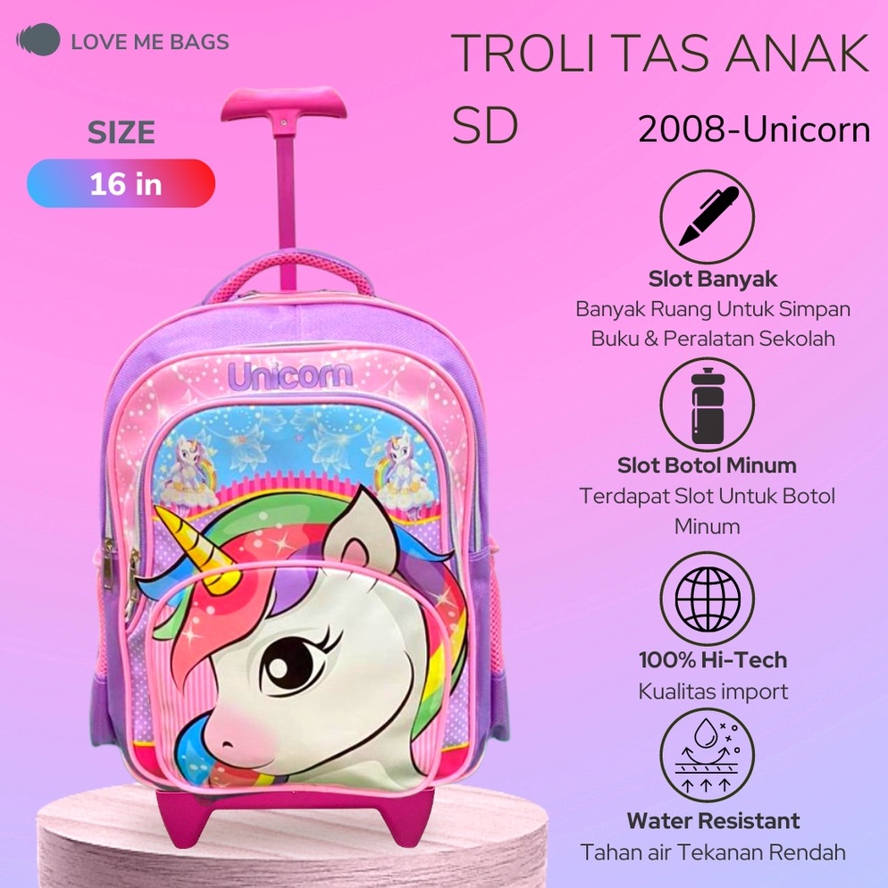 พร้อมส่ง LMB Trolley Bags for Elementary School Girls with Pony Unicorn Rainbow Motif ภาพนูน 6D