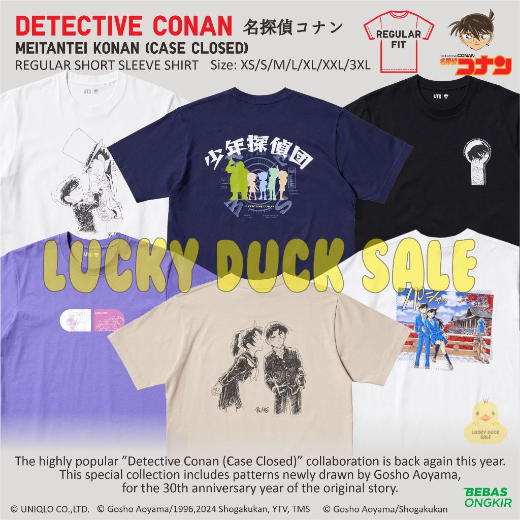 Detective Conan UT Shinichi เสื้อยืด Ai Kaos UT Conan Ran อะนิเมะเด็ก UNIQLO Conan