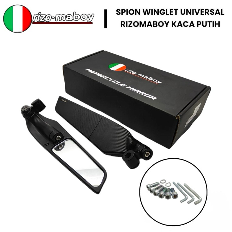 Rizoma Racing - Rizo-maboy Black Series Winglet Mirror พร้อมกระจกสีขาว Universal สําหรับรถจักรยานยนต