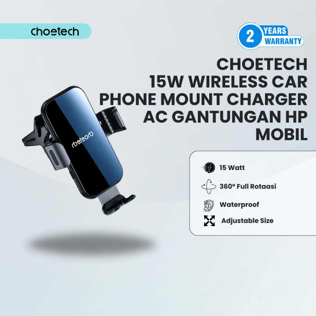 Choetech Wireless Car Charger 15W อัตโนมัติ | อินพุต USB C | แท่นยึดในรถยนต์แบบชาร์จเร็วแบบไร้สาย | 