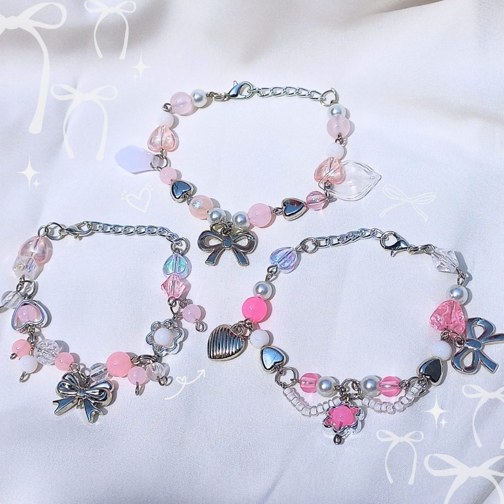 สร้อยข้อมือลูกปัด | ชุดสร้อยข้อมือ Coquette สีชมพู | COQUETTE BEAD BRACELET CUTE KOREAN BRACELET | ใ