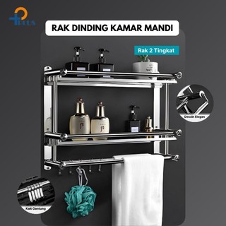 [ Pplus ] Rak Kamar Mandi Stainless Gantungan handuk Model Tanpa Mesin bor SUS304 + LEM super kuat  / Rak Handuk Gantungan Dinding Stainless Steel 2 Tingkat/Rak Handuk Rak Serbaguna 3 Tingkat