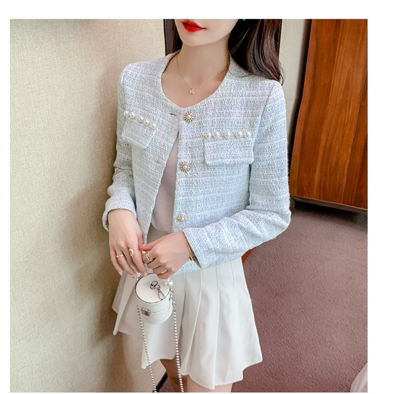 เสื้อสเวตเตอร์ถักด้านนอกผ้าทวีตของ Dahye | ทวีดเกาหลีด้านนอกผู้หญิงมีระดับ | เสื้อสเวตเตอร์ถักเรียบง