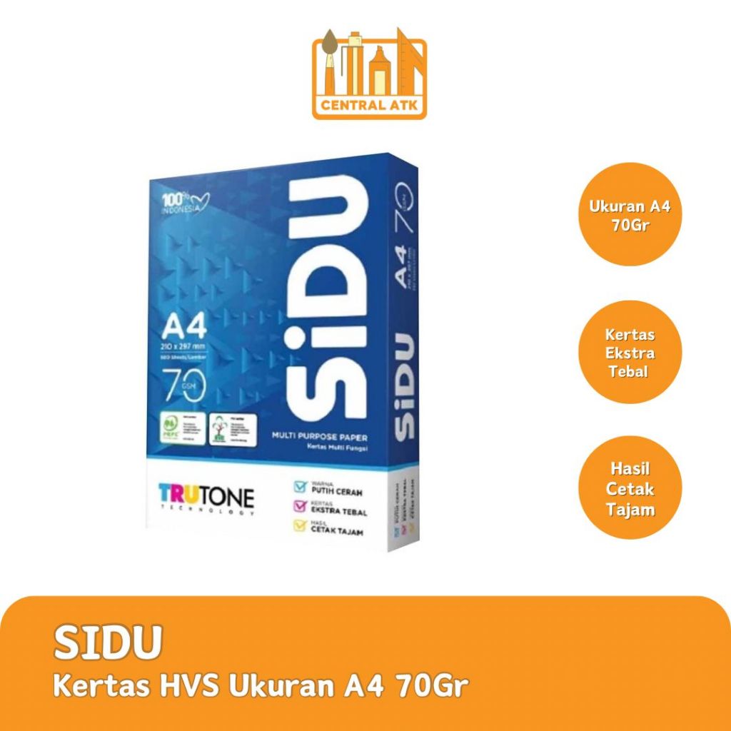 HVS / PRINT / PHOTOCOPY PAPER SIDU A4 70 GRAM (1 RIM)