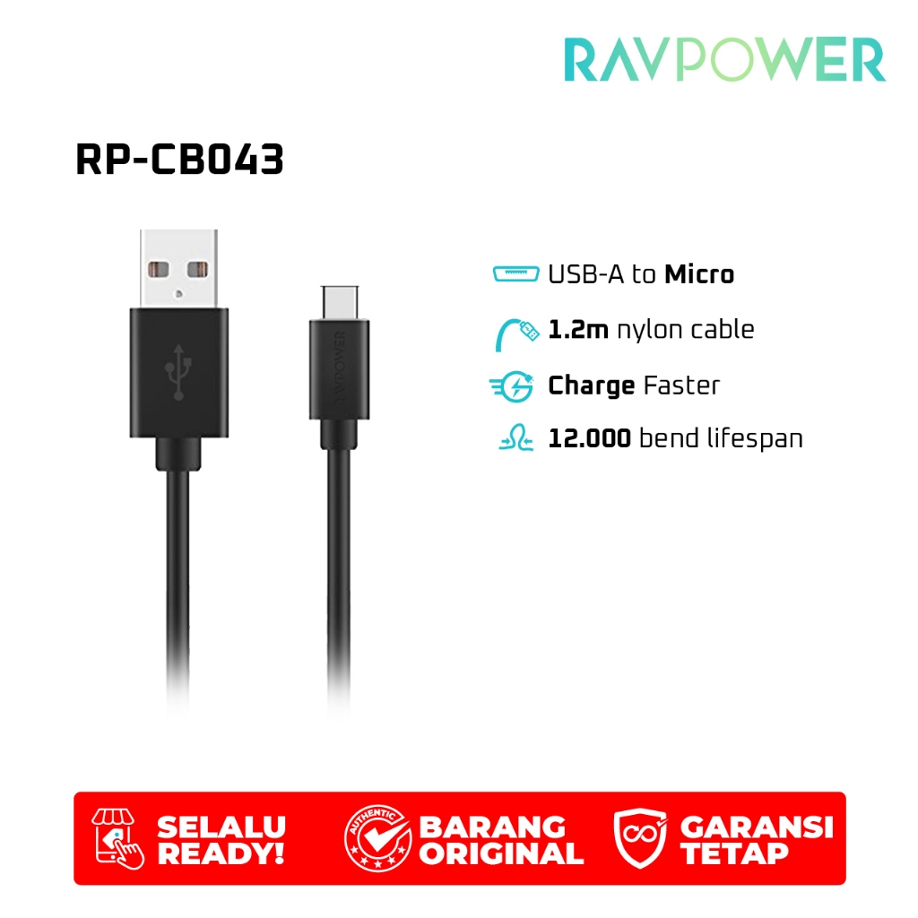 Ravpower USB-A to Micro 1.2M สายไนลอน สีดํา [RP-CB043]