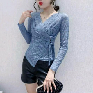 TM Atasan Ivanna Long Sleeve Lace Wrap Top Import 2590#