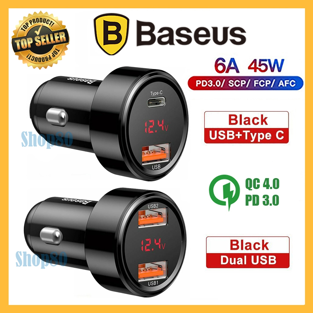 Baseus Car Charger 6A 45W USB + Type C Dual Fast Charging QC 3.0 Car