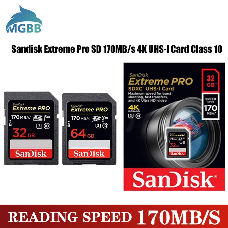 หน่วยความจํา Sandisk Extreme PRO SDHC SDXC 32GB 64GB 128GB 256GB C10 170MB/s