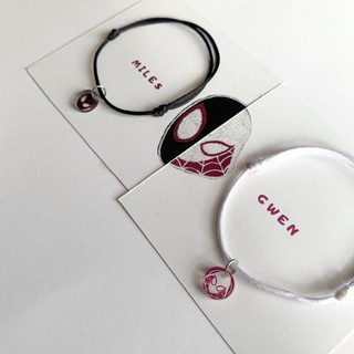 (isi 2 pcs) gelang couple spiderman mine yours miles gwen sepasan tali hitam dan putih tali satin tali korea model serut adjustable 100% handmade gelang tali hitam dan putih aesthetic keren simple elegant harga termurah unisex cewek dan cowok