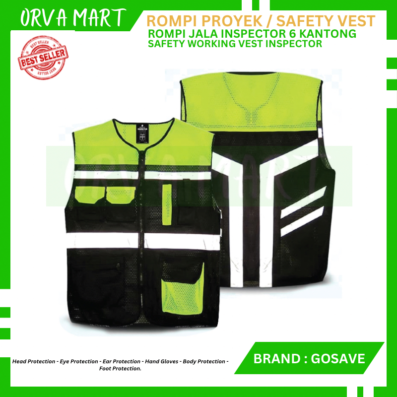 Project Safety Vest / Safety Vest 6 Pockets Scotlight Inspector Gosave