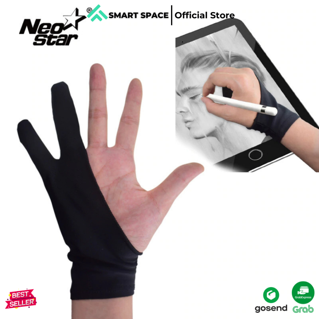 [SPCE ] Neo STAR ถุงมือสไตลัสถุงมือสองนิ ้ วกราฟิกวาดศิลปิน L ศิลปินแท ็ บเล ็ ตวาด iPad - LLC09 - Black Makassar