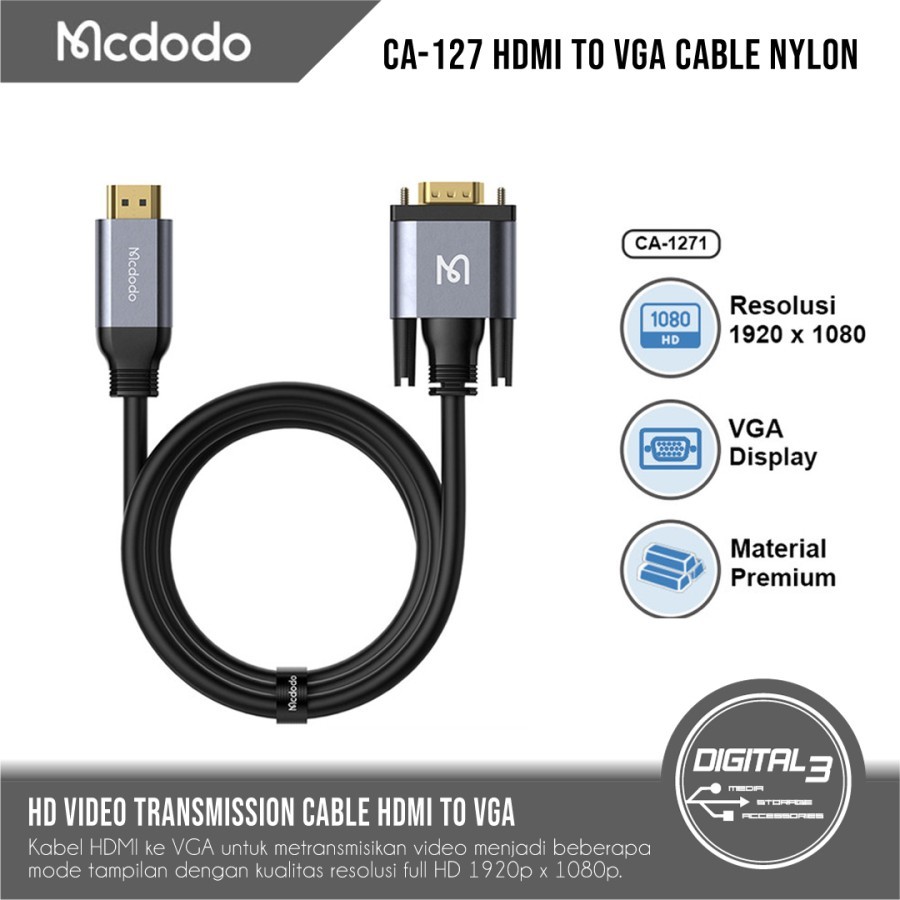 Mcdodo CA-1271 สาย HDMI เป ็ น VGA HD 4K Audio Video PC Monitor