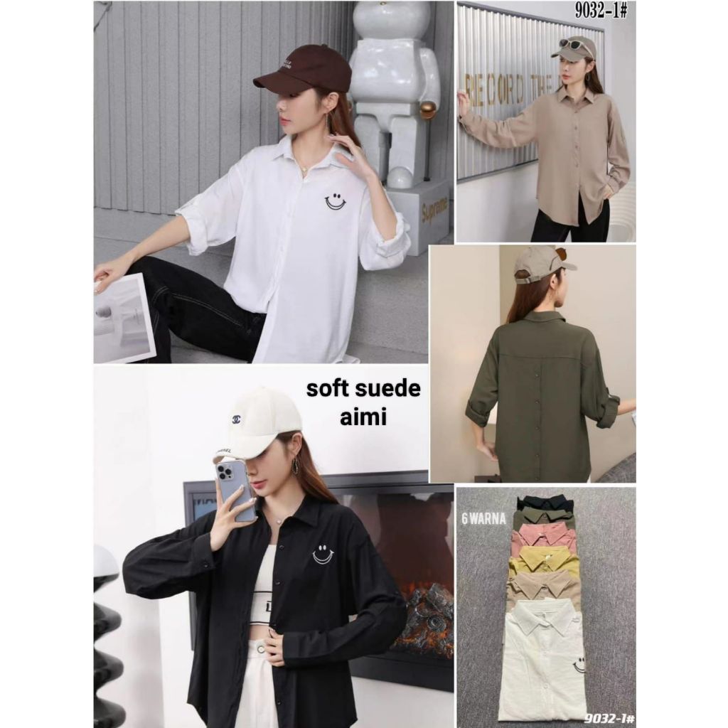 KEMEJA HAPPY SHOP - เสื้อเชิ้ตผู้หญิง (SMILE) 9032-1 AIMI SOFT SUEDE COOL, CUTE, AND MODERN