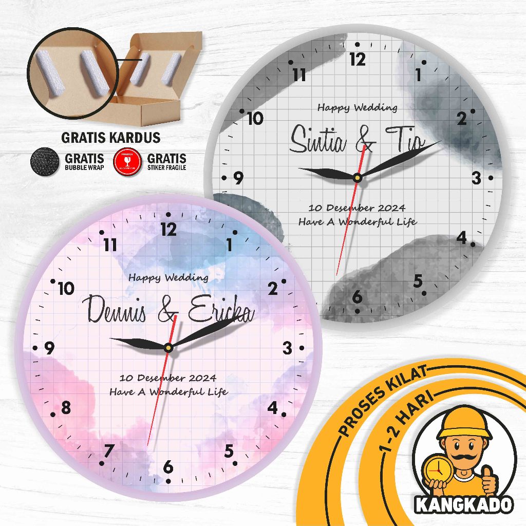 SITTING CLOCK 10 ซม.DIAMETER CUSTOM NAME DATE WEDDING ANNIVERSARY GIFT นําเสนอของขวัญของขวัญ