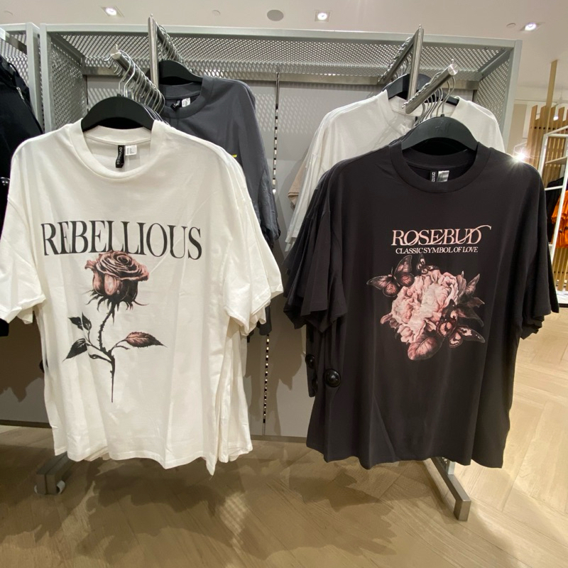 เสื้อยืดโอเวอร์ไซส์ H&M ดอกไม้ H&M ร้านค้าดั้งเดิม