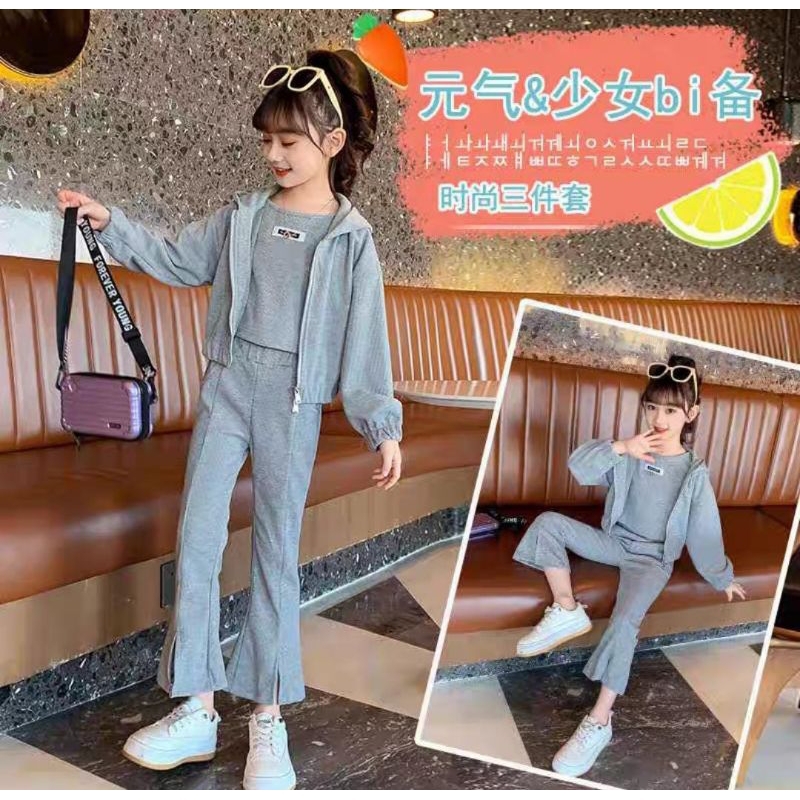 3IN1 SPLIT CUTBRAY PANTS SET + TANKTOP INNER + SUPER PREMIUM IMPORTED ZIPPER HODIE JACKET สําหรับ GI