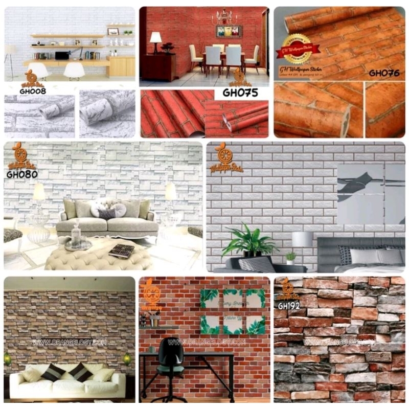Brick Motif วอลเปเปอร์ติดผนัง 3D หินธรรมชาติวอลเปเปอร์ติดผนังความงามห้องนั่งเล่นวอลเปเปอร์ติดผนัง