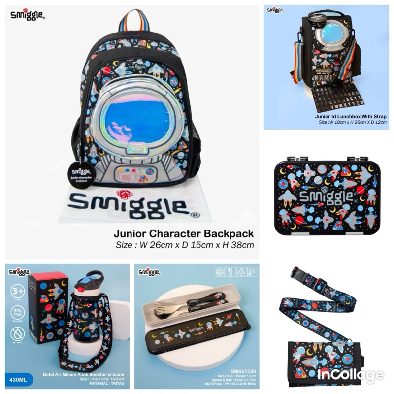 Smiggle Play Astronaut/backpack/lunchbag/lunchboxbento/bottle/spoonfork/wallet