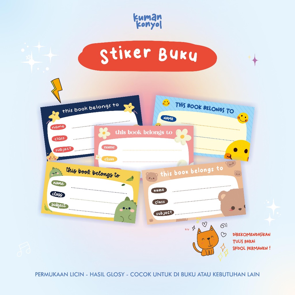 NAME STICKERS - LESSON BOOK STICKERS - SCHOOL BOOK NAME LABELS - CUTE NAME LABELS - CUTE NAME STICKE