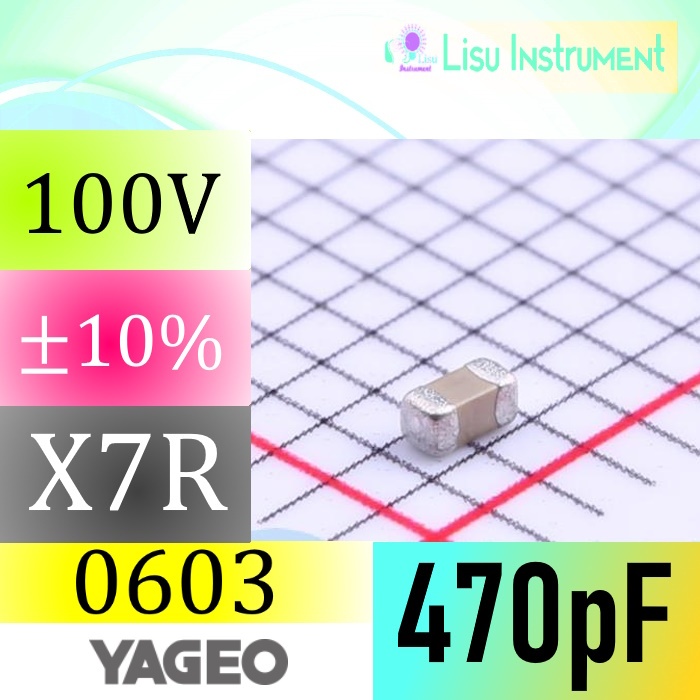 470pF ±10% 100V X7R 0603 1608(มม.) ตัวเก็บประจุเซรามิกหลาย SMD MLCC SMT YAGEO CC0603KRX7R0BB471