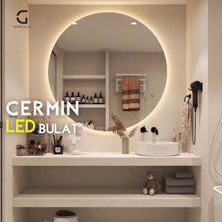 Cermin Bulat LED Strip 50cm (Free Packing Kayu) Kaca Cermin Lampu Aesthetic/ LED Lamp/ Wastafel Mirror LED