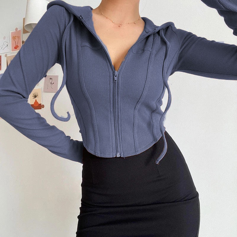 ใหม่แขนยาว Reina Hoodie Crop Top Zipper / Zipper Jacket