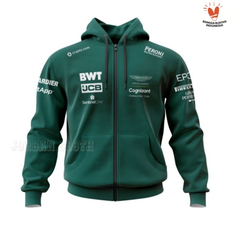 Hoodie Zipper Sweater Jacket Team Aston Martin Cognizant Formula One F1