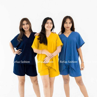 One Set Setelan Nagita polos Kerah V Hotpans Cringkle Airflow