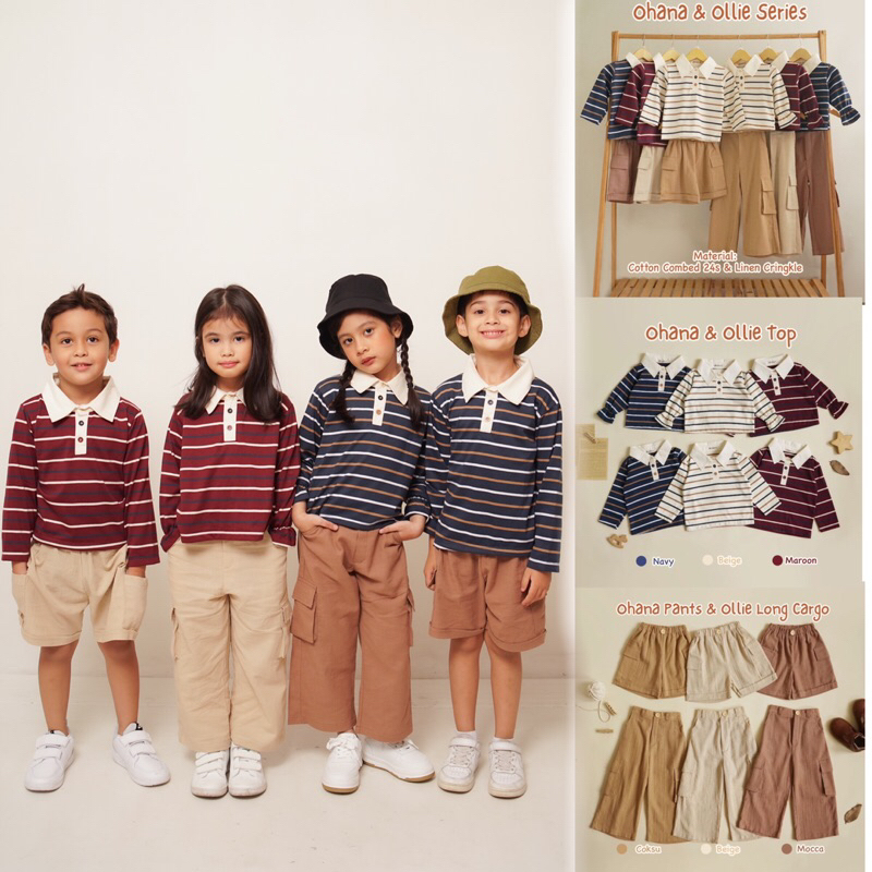 OHANA OLLIE SERIES COUPLE SET | เด็กชายและเด็กหญิง | อายุ 1-12 ปี | กางเกงคาร์โก้แขนยาว