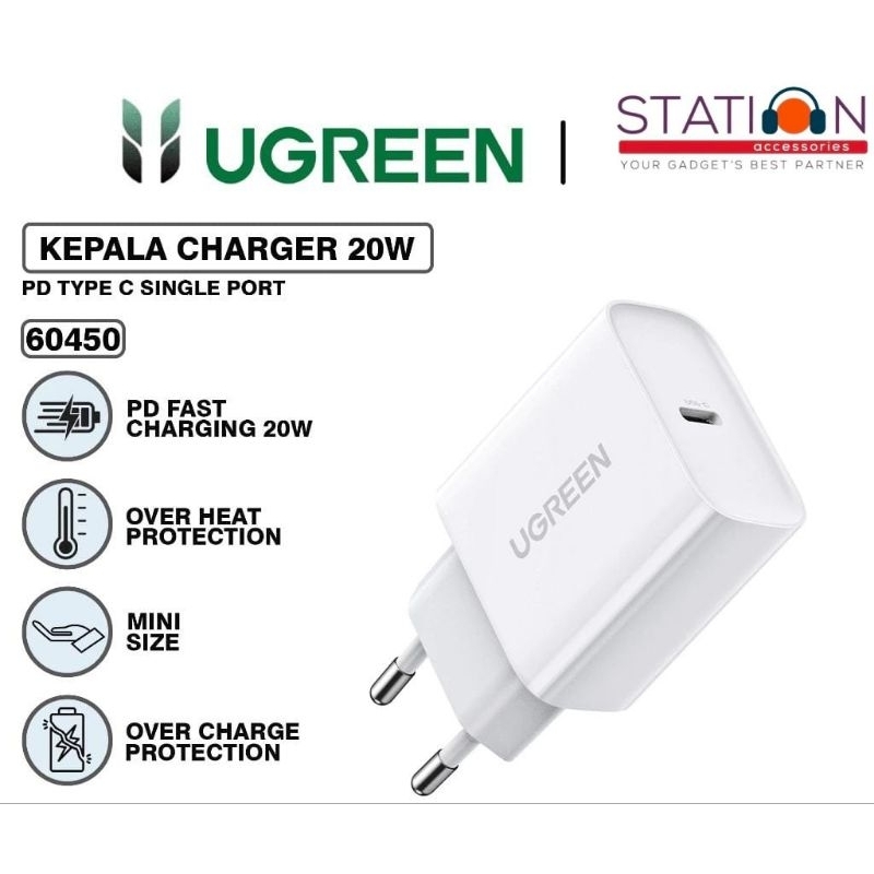 Ugreen 60450/50460 20W PD Fast Charger อะแดปเตอร์สีขาว