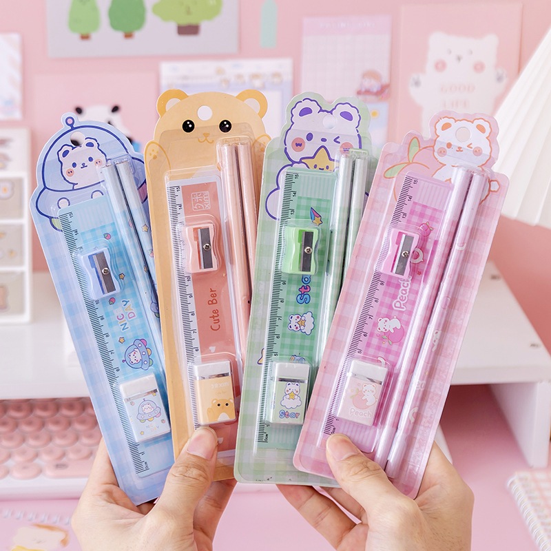 ชุดเครื่องเขียน 5 in 1 Stationery Package Pencil Ruler Eraser School Cartoon Model [J3-2] [x]