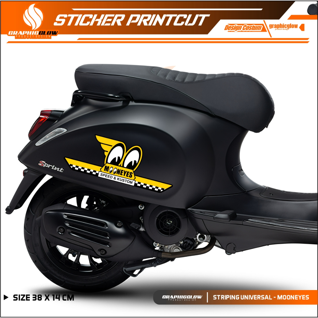 สติ๊กเกอร์ตัดพิมพ์CUT MOTORCYCLE STRIPING CUTTING VESPA SC VSP SPRINT LX SCOOPY โลโก้ MOONEYES