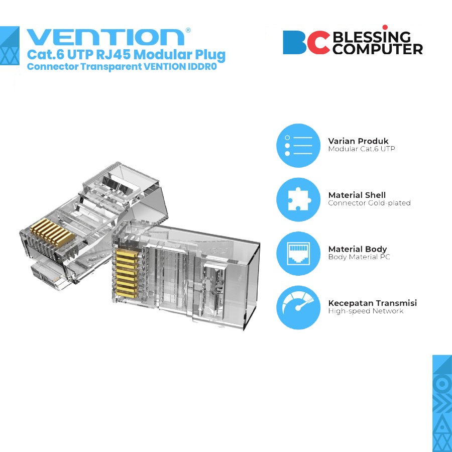 Cat 6 UTP RJ45 Modular Plug Connector VENTION IDDR0-10 Connector, 10 ชิ้น